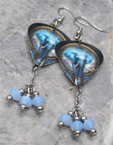 Elephant Guitar Pick Earrings with Blue Opal Swarovski Crystal Dangles