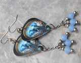 Elephant Guitar Pick Earrings with Blue Opal Swarovski Crystal Dangles