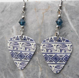 Blue Bohemian Style Elephant Guitar Pick Earrings with Blue Swarovski Crystals