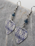 Blue Bohemian Style Elephant Guitar Pick Earrings with Blue Swarovski Crystals