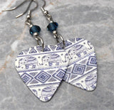 Blue Bohemian Style Elephant Guitar Pick Earrings with Blue Swarovski Crystals