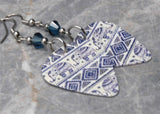 Blue Bohemian Style Elephant Guitar Pick Earrings with Blue Swarovski Crystals