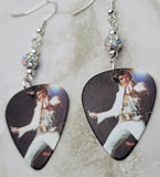 Elvis Performing in a White Suit Guitar Pick Earrings with White AB Pave Beads