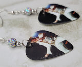 Elvis Performing in a White Suit Guitar Pick Earrings with White AB Pave Beads