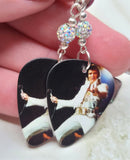 Elvis Performing in a White Suit Guitar Pick Earrings with White AB Pave Beads