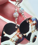 Elvis Performing in a White Suit Guitar Pick Earrings with White AB Pave Beads