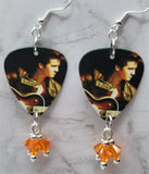 Elvis Guitar Pick Earrings with Orange Swarovski Crystal Dangles