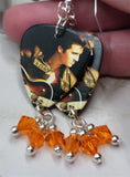 Elvis Guitar Pick Earrings with Orange Swarovski Crystal Dangles