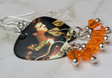Elvis Guitar Pick Earrings with Orange Swarovski Crystal Dangles
