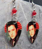 Elvis Guitar Pick Earrings with Red Swarovski Crystals