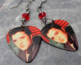 Elvis Guitar Pick Earrings with Red Swarovski Crystals