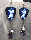 Singing Elvis Guitar Pick Earrings with Stainless Steel Ion Plated Music Note Charms and Swarovski Crystal Dangles