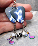 Singing Elvis Guitar Pick Earrings with Stainless Steel Ion Plated Music Note Charms and Swarovski Crystal Dangles