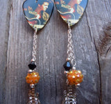 Elvis Playing His Guitar Guitar Pick Earrings with Charm, Bead, and Swarovski Crystal Dangles