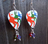 Elvis in Three Colors Guitar Pick Earrings with Swarovski Crystal Dangles