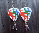 Elvis in Three Colors Guitar Pick Earrings with Swarovski Crystal Dangles