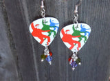 Elvis in Three Colors Guitar Pick Earrings with Swarovski Crystal Dangles