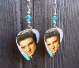 Elvis Guitar Pick Earrings with Transparent Turquoise Swarovski Crystals