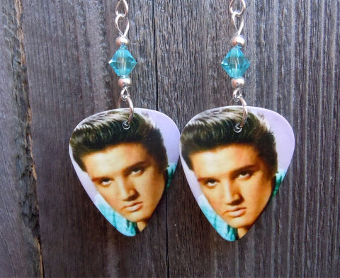 Elvis Guitar Pick Earrings with Transparent Turquoise Swarovski Crystals