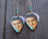 Elvis Guitar Pick Earrings with Transparent Turquoise Swarovski Crystals