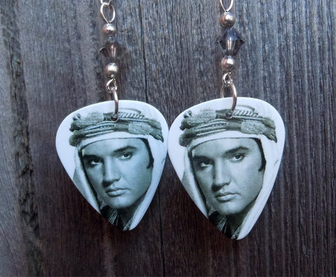 Elvis Harum Scarum Guitar Pick Earrings with Gray Swarovski Crystals