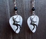 Elvis Jailhouse Rock Guitar Pick Earrings with Black Swarovski Crystals