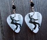 Elvis Jailhouse Rock Guitar Pick Earrings with Black Swarovski Crystals