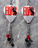 Elvis Guitar Pick Earrings with a Stainless Steel Charm Swarovski Crystal Dangles