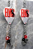 Elvis Guitar Pick Earrings with a Stainless Steel Charm Swarovski Crystal Dangles