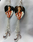 Elvis in Hawaii Guitar Pick Earrings with Music Note Silver Charm and Swarovski Crystal Dangles