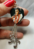 Elvis in Hawaii Guitar Pick Earrings with Music Note Silver Charm and Swarovski Crystal Dangles