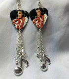 Elvis in Hawaii Guitar Pick Earrings with Music Note Silver Charm and Swarovski Crystal Dangles