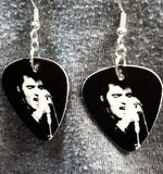 Black and White Elvis Singing Guitar Pick Earrings