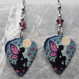 Fairy Under a Full Moon Guitar Pick Earrings with Amethyst Purple Swarovski Crystals