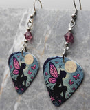 Fairy Under a Full Moon Guitar Pick Earrings with Amethyst Purple Swarovski Crystals