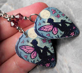 Fairy Under a Full Moon Guitar Pick Earrings with Amethyst Purple Swarovski Crystals