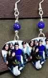 Fall Out Boy Group Picture Guitar Pick Earrings with Blue Pave Beads