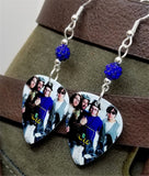 Fall Out Boy Group Picture Guitar Pick Earrings with Blue Pave Beads