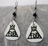 Fall Out Boy FOB Guitar Pick Earrings with Black Swarovski Crystals