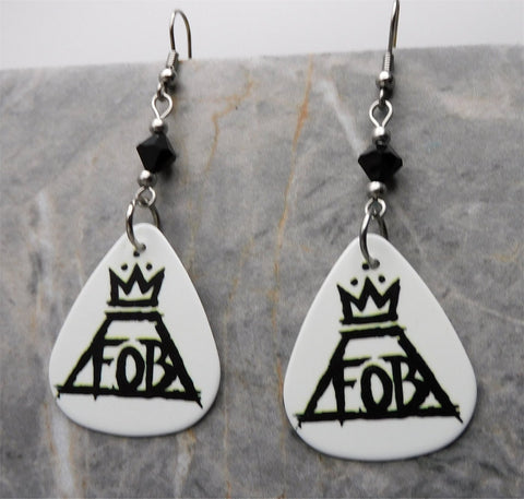 Fall Out Boy FOB Guitar Pick Earrings with Black Swarovski Crystals