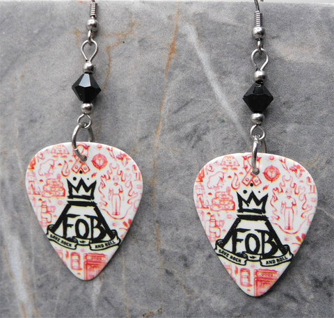 Fall Out Boy Guitar Pick Earrings with Black Swarovski Crystals