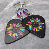 Jewel Toned Sunflower Guitar Pick Earrings with Fuchsia ABx2 Swarovski Crystals