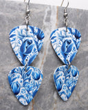 Blue and White Flowers Double Guitar Pick Chain Earrings