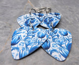 Blue and White Flowers Double Guitar Pick Chain Earrings