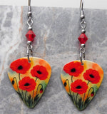Poppy Guitar Pick Earrings with Red Swarovski Crystal Dangles
