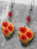 Poppy Guitar Pick Earrings with Red Swarovski Crystal Dangles