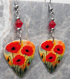 Poppy Guitar Pick Earrings with Red Swarovski Crystal Dangles