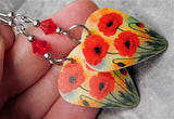 Poppy Guitar Pick Earrings with Red Swarovski Crystal Dangles