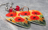 Poppy Guitar Pick Earrings with Red Swarovski Crystal Dangles