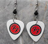 Foo Fighters Emblem Guitar Pick Earrings with Black Swarovski Crystals